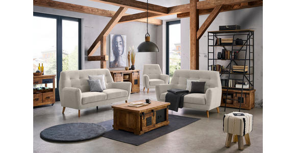 3-SITZER-SOFA Webstoff Beige  - Eichefarben/Beige, Design, Holz/Kunststoff (200/105/84cm) - Carryhome