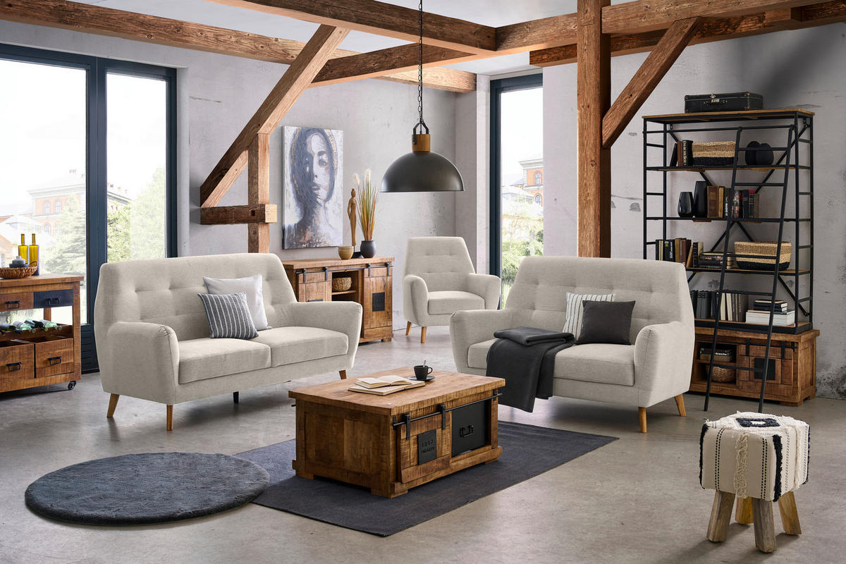 SESSEL in Webstoff Beige  - Eichefarben/Beige, Design, Holz/Textil (90/105/84cm) - Carryhome