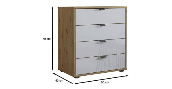 KOMMODE 60/70/43 cm  - Schieferfarben/Eiche Bianco, KONVENTIONELL, Glas/Holzwerkstoff (60/70/43cm) - Dieter Knoll