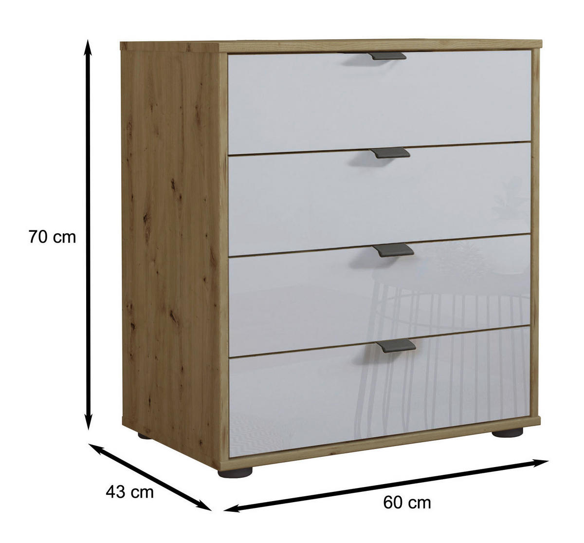 KOMMODE  in 60/70/43 cm  - Schieferfarben/Eiche Bianco, KONVENTIONELL, Glas/Holzwerkstoff (60/70/43cm) - Dieter Knoll