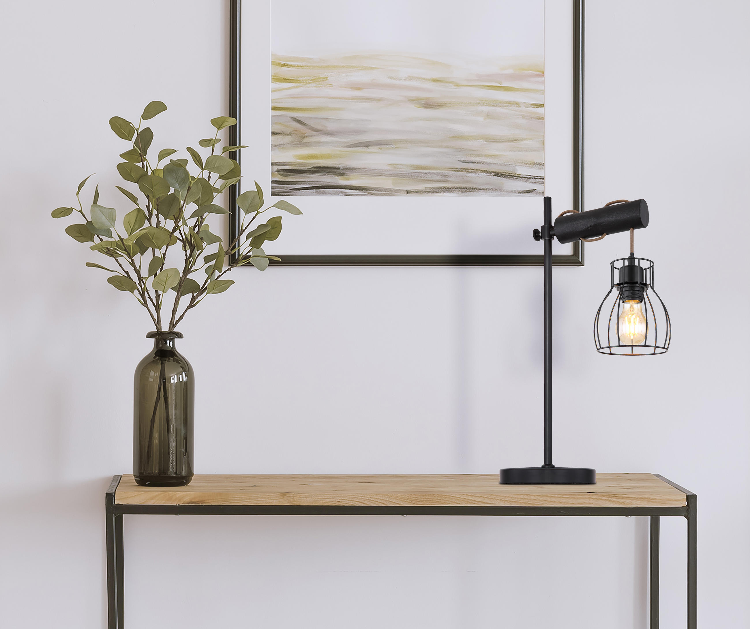 STOLNÍ LAMPA, E27, 33/18/55 cm - černá, Basics, kov/dřevo (33/18/55cm) - Globo