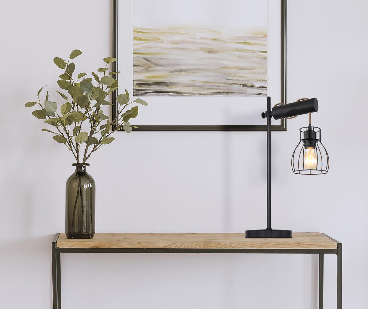 STOLNÍ LAMPA, E27, 33/18/55 cm - černá, Basics, kov/dřevo (33/18/55cm) - Globo