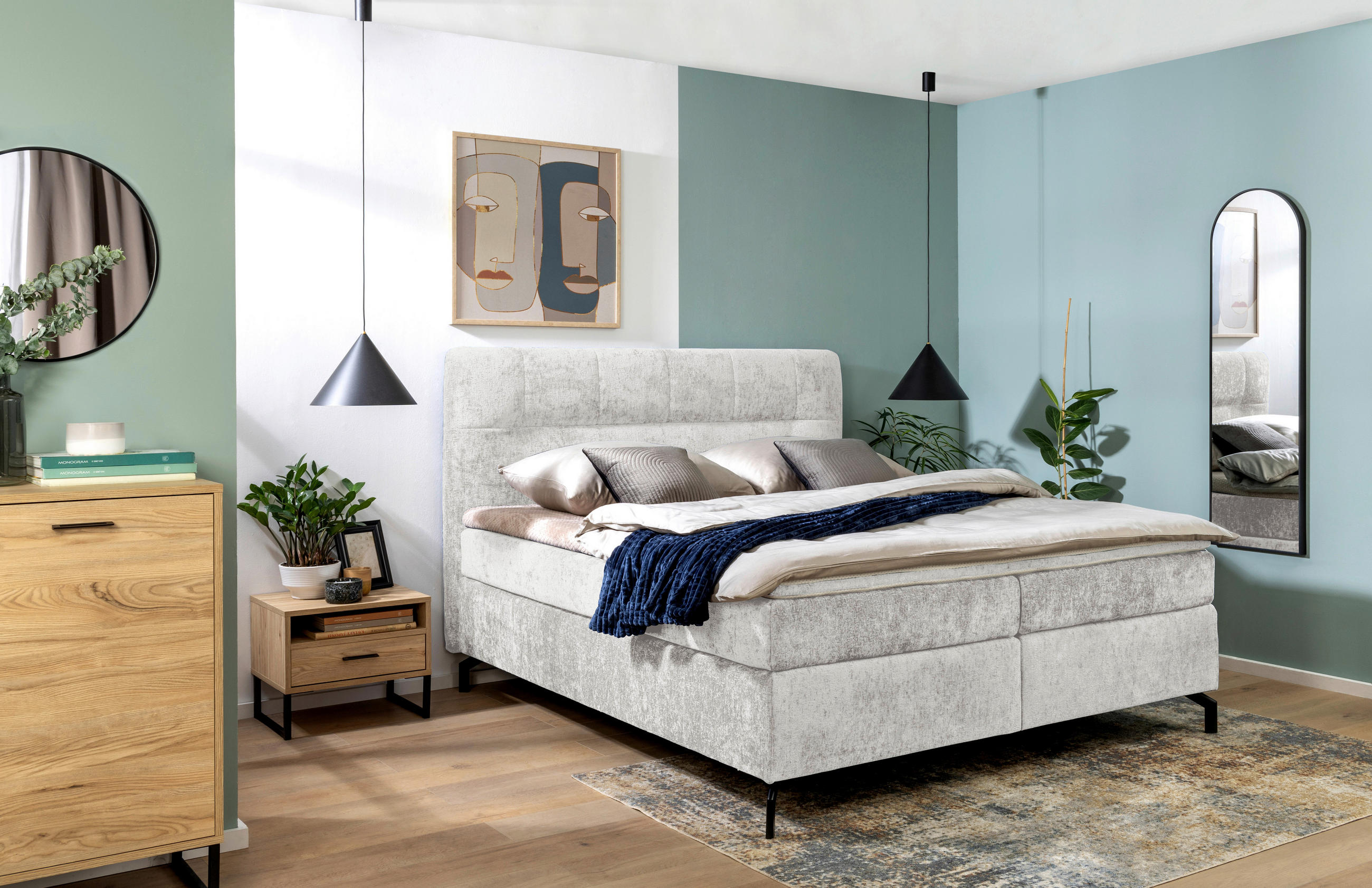 BOXSPRINGBETT 160/200 cm  in Hellgrau  - Hellgrau/Schwarz, Design, Textil/Metall (160/200cm) - Esposa