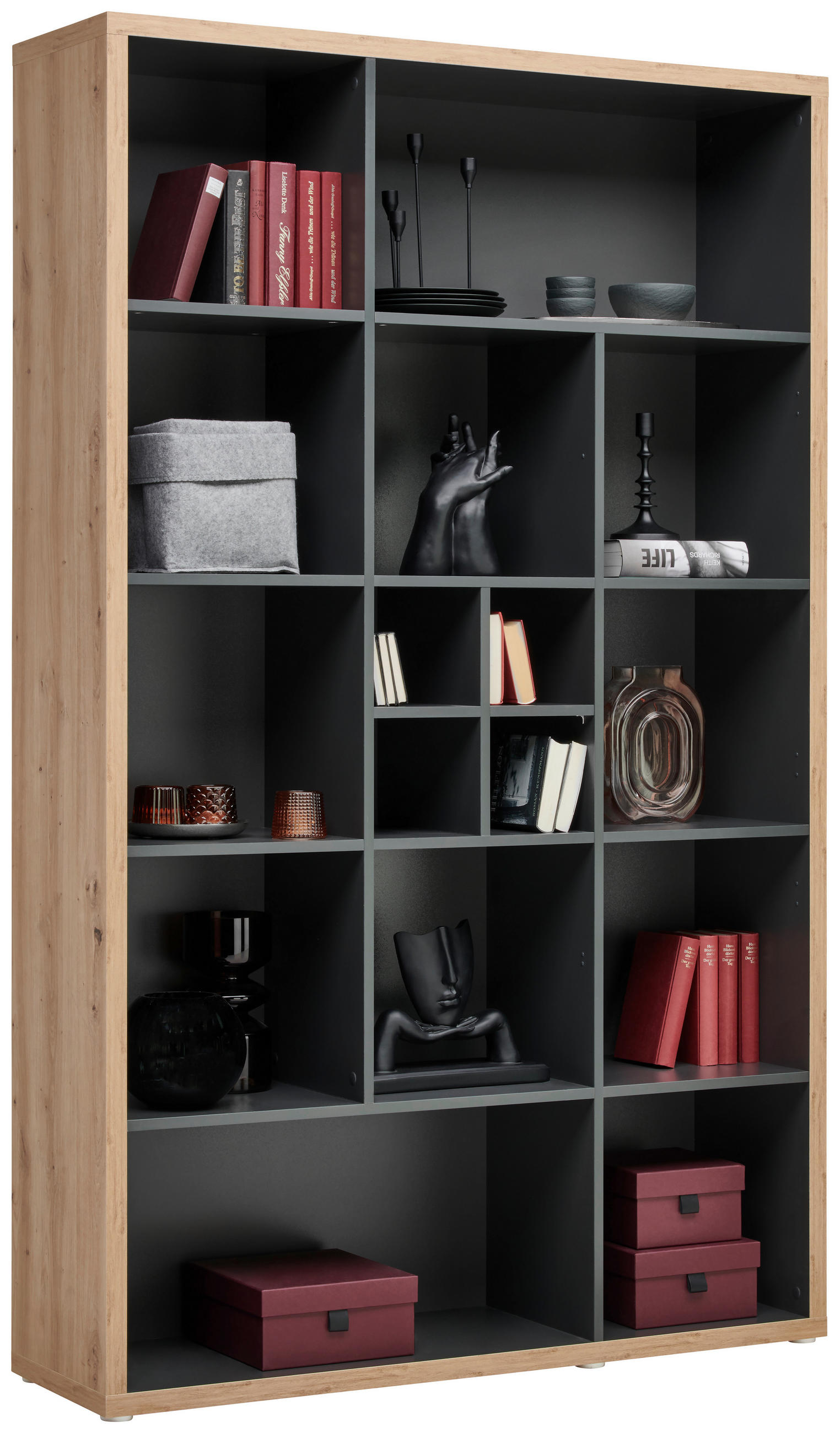 REGAL 123,6/199,8/36,6 cm Anthrazit, Eiche Artisan - Anthrazit/Silberfarben, MODERN, Holzwerkstoff/Kunststoff (123,6/199,8/36,6cm) - Xora