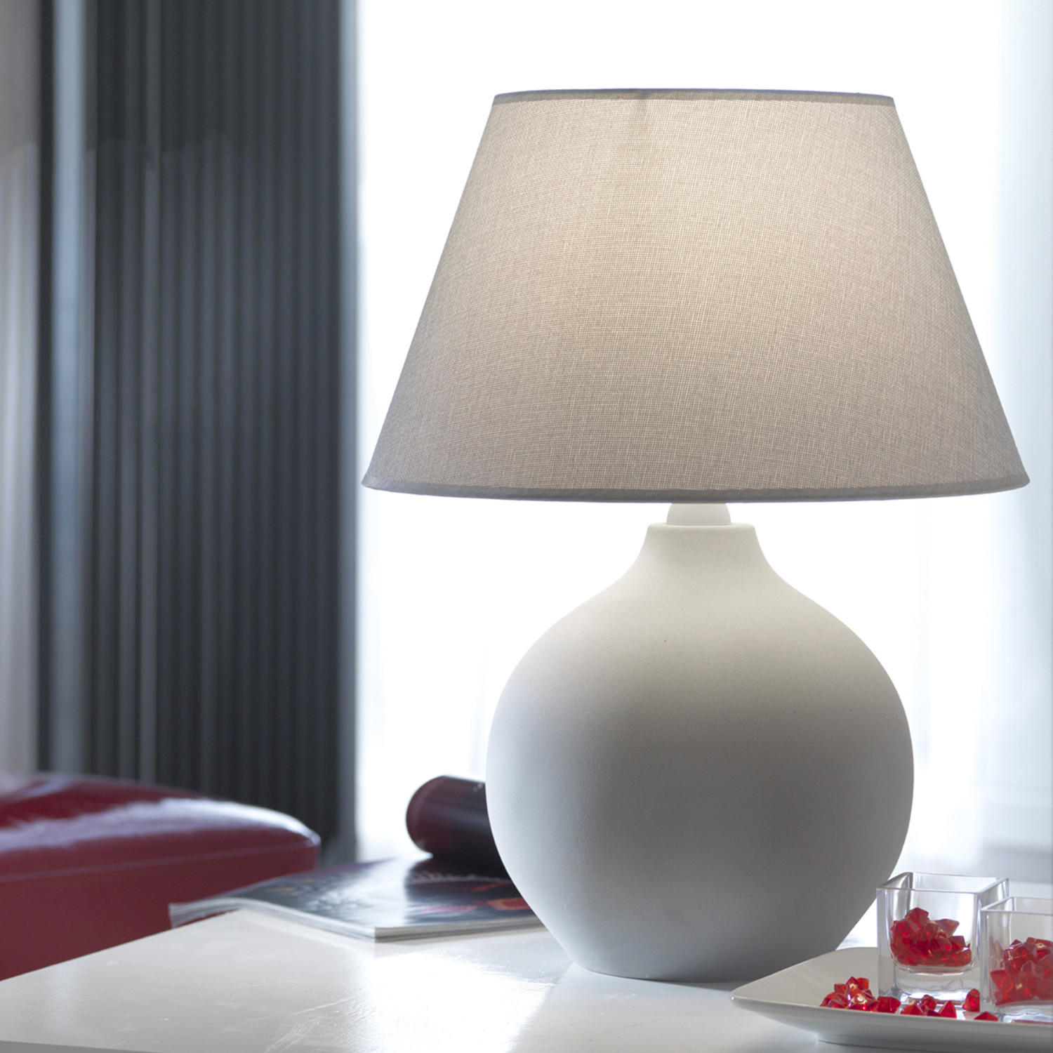 STOLNÍ LAMPA, E27, 40/52 cm  - šedá, Konvenční, textil/keramika (40/52cm)