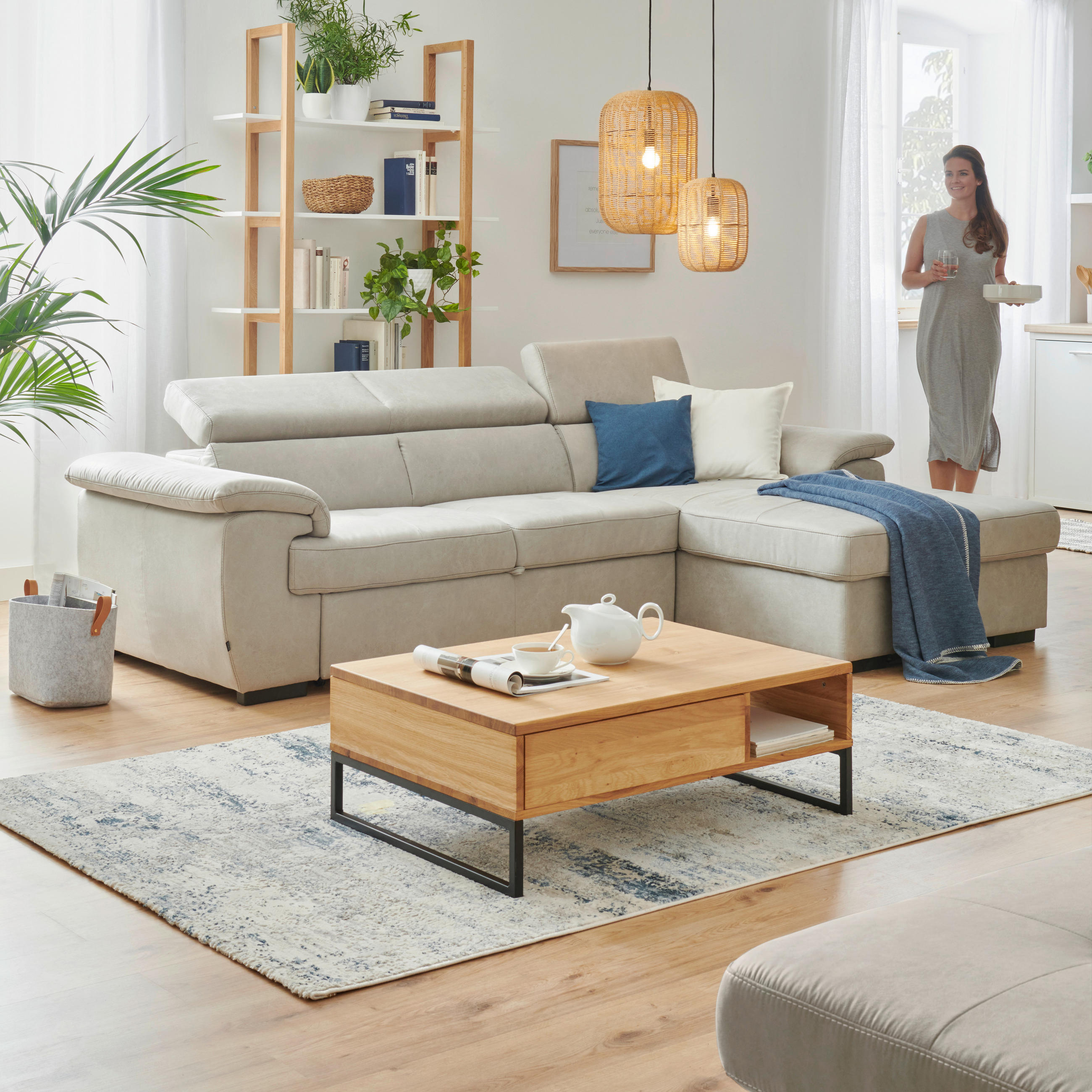 ECKSOFA in Mikrofaser Silberfarben  - Silberfarben/Schwarz, Design, Textil (266/170cm) - Stylife