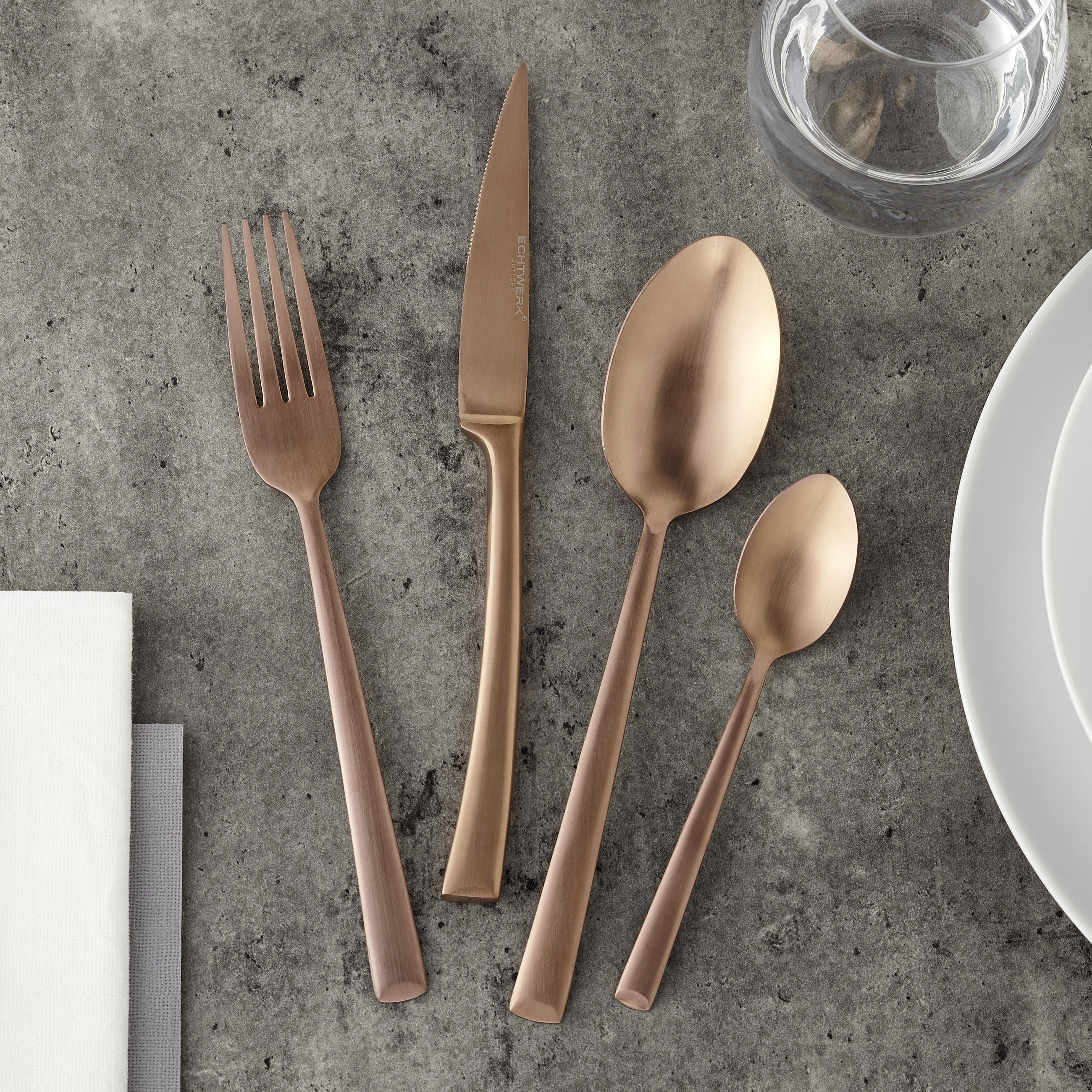 BESTECKSET 16-teilig Edelstahl  - Bronzefarben, MODERN, Metall - Echtwerk