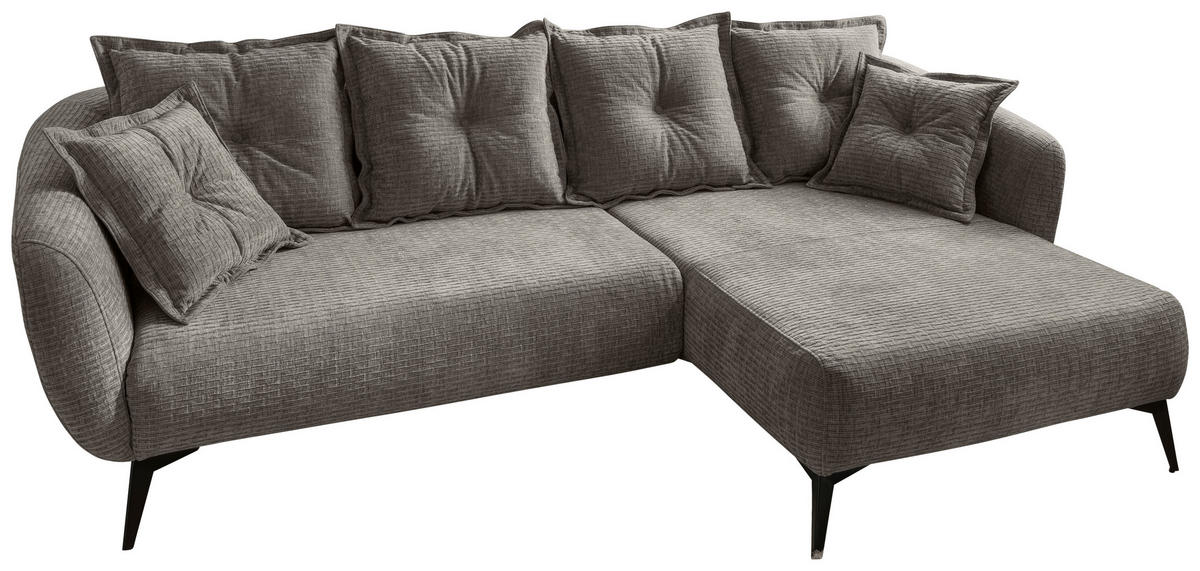 ECKSOFA in Mikrofaser Graubraun  - Graubraun/Schwarz, Modern, Textil/Metall (277/162cm) - Livetastic