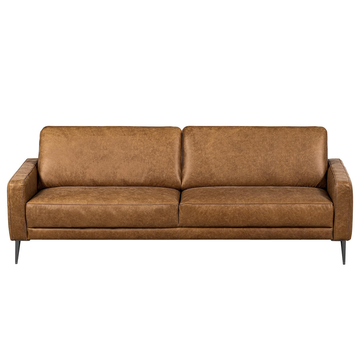 3,5-SITZER SPRING in Lederlook Echtleder Cognac  - Cognac/Schwarzchrom, Design, Leder/Textil (207/85/92cm) - Livetastic