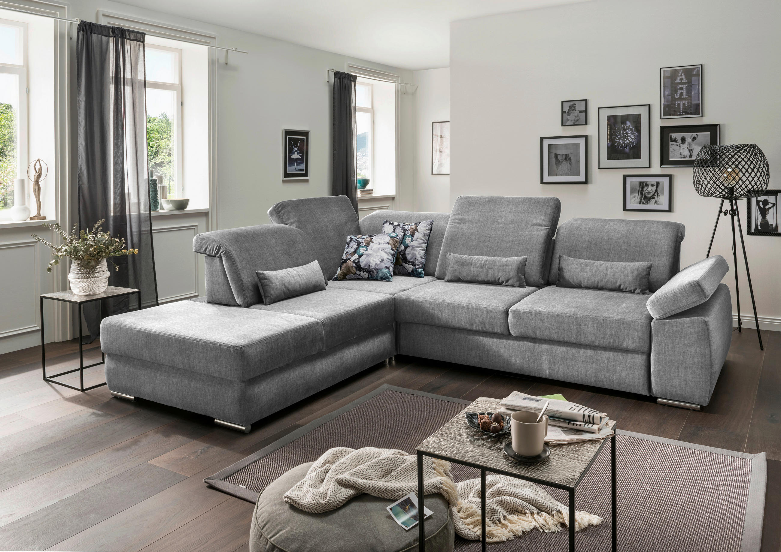 Ecksofa Silberfarben Velours  - Chromfarben/Silberfarben, MODERN, Holz/Textil (250/297cm) - Livetastic