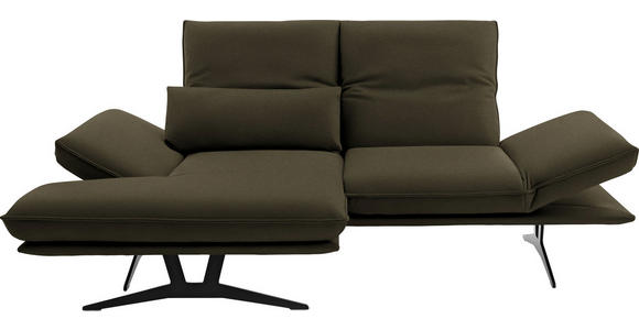 ECKSOFA in Echtleder Olivgrün  - Gelb/Schwarz, Design, Leder/Metall (130/210cm) - Dieter Knoll