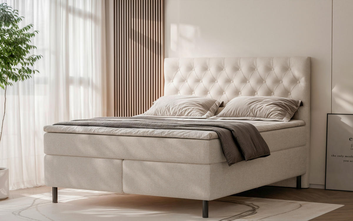 BOXSPRINGBETT 180/200 cm  in Perlmutt  - Silberfarben/Perlmutt, KONVENTIONELL, Textil/Metall (180/200cm) - Welnova