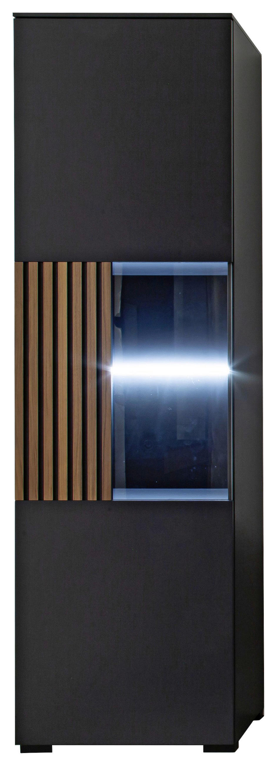 VITRINE Anthrazit, Nussbaumfarben  60/200/45 cm  - Anthrazit/Nussbaumfarben, Design, Glas/Holz (60/200/45cm) - Moderano