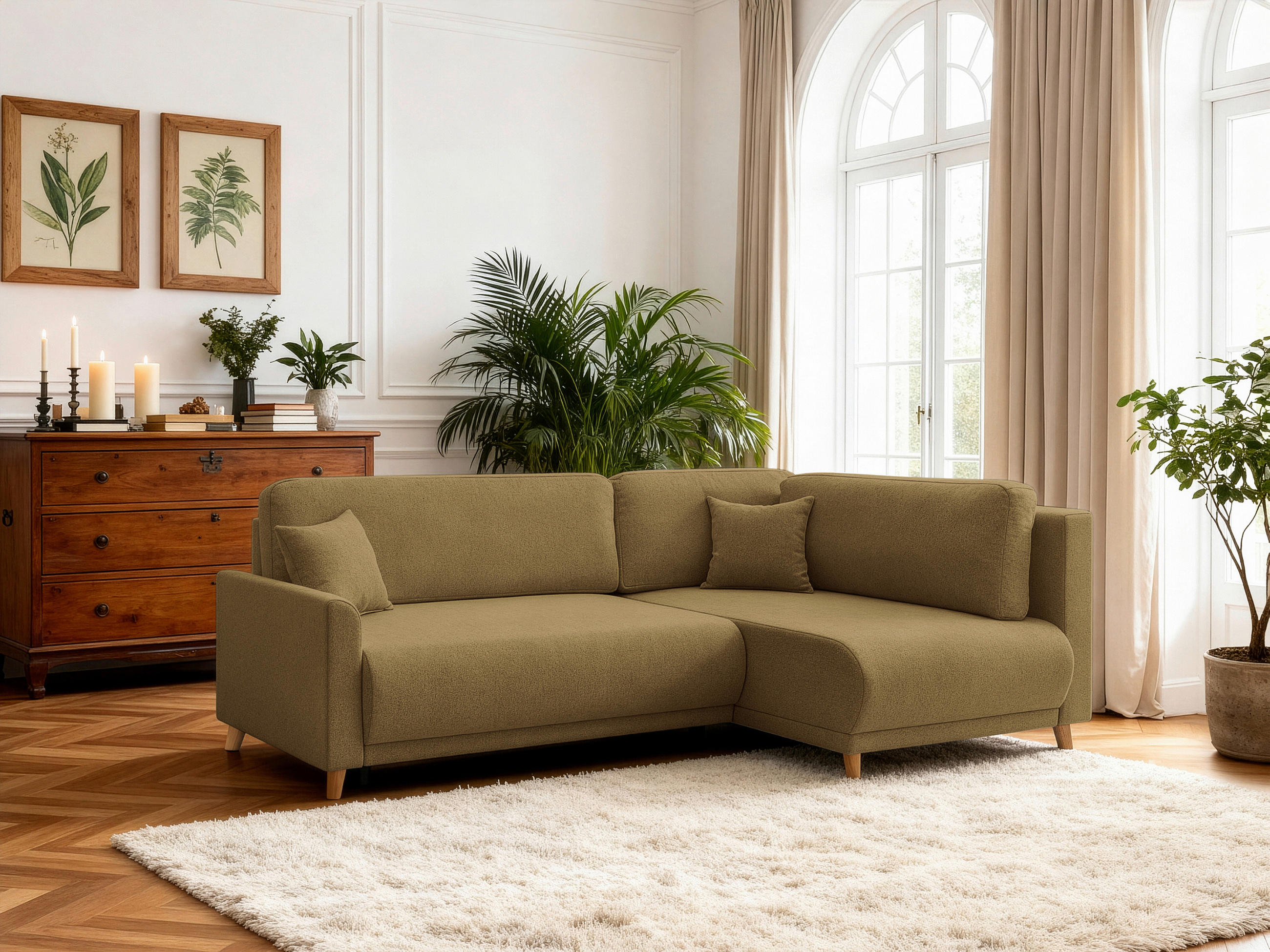 ECKSOFA MILOS Braun Flachgewebe, Struktur Rückenkissen, Bettkasten, Schlaffunktion, Rücken echt  - Naturfarben/Braun, Design, Textil (224/148cm) - P & B