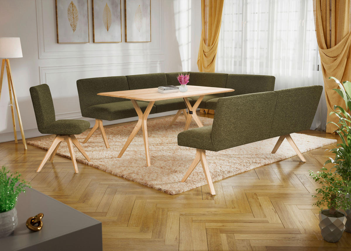 SITZBANK 160/85/69 cm Webstoff Grün Eiche vollmassiv  - Eichefarben/Grün, KONVENTIONELL, Holz/Textil (160/85/69cm) - Linea Natura