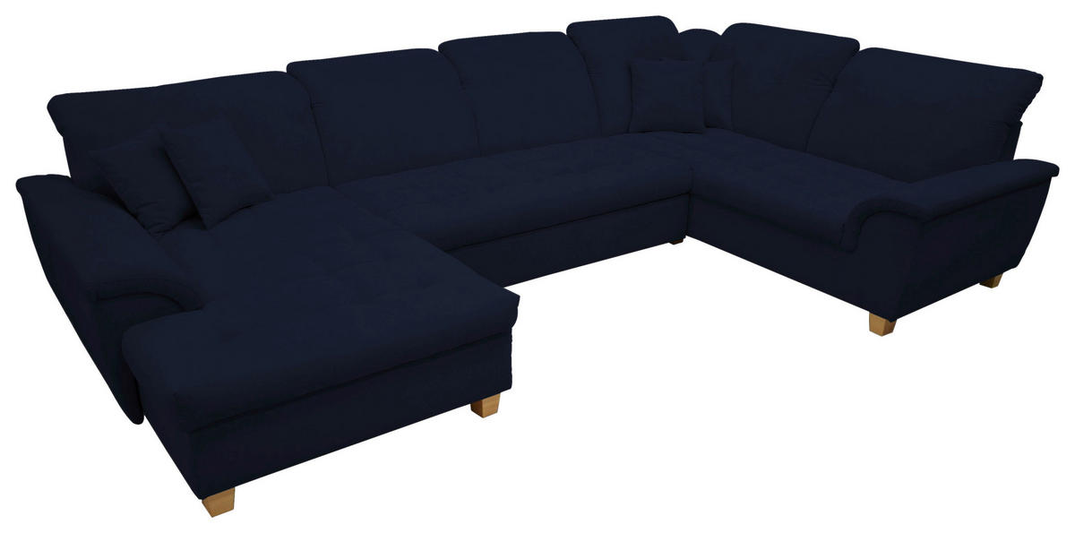 WOHNLANDSCHAFT Dunkelblau Mikrofaser  - Eichefarben/Dunkelblau, KONVENTIONELL, Holz/Textil (170/352/214cm) - MID.YOU