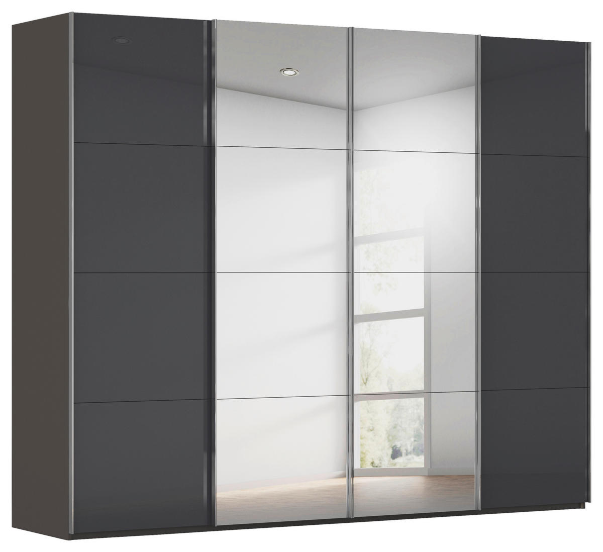 SCHWEBETÜRENSCHRANK 271/235/68 cm 4-türig Graphitfarben, Schwarz  - Chromfarben/Graphitfarben, Design, Glas/Holzwerkstoff (271/235/68cm) - Novel