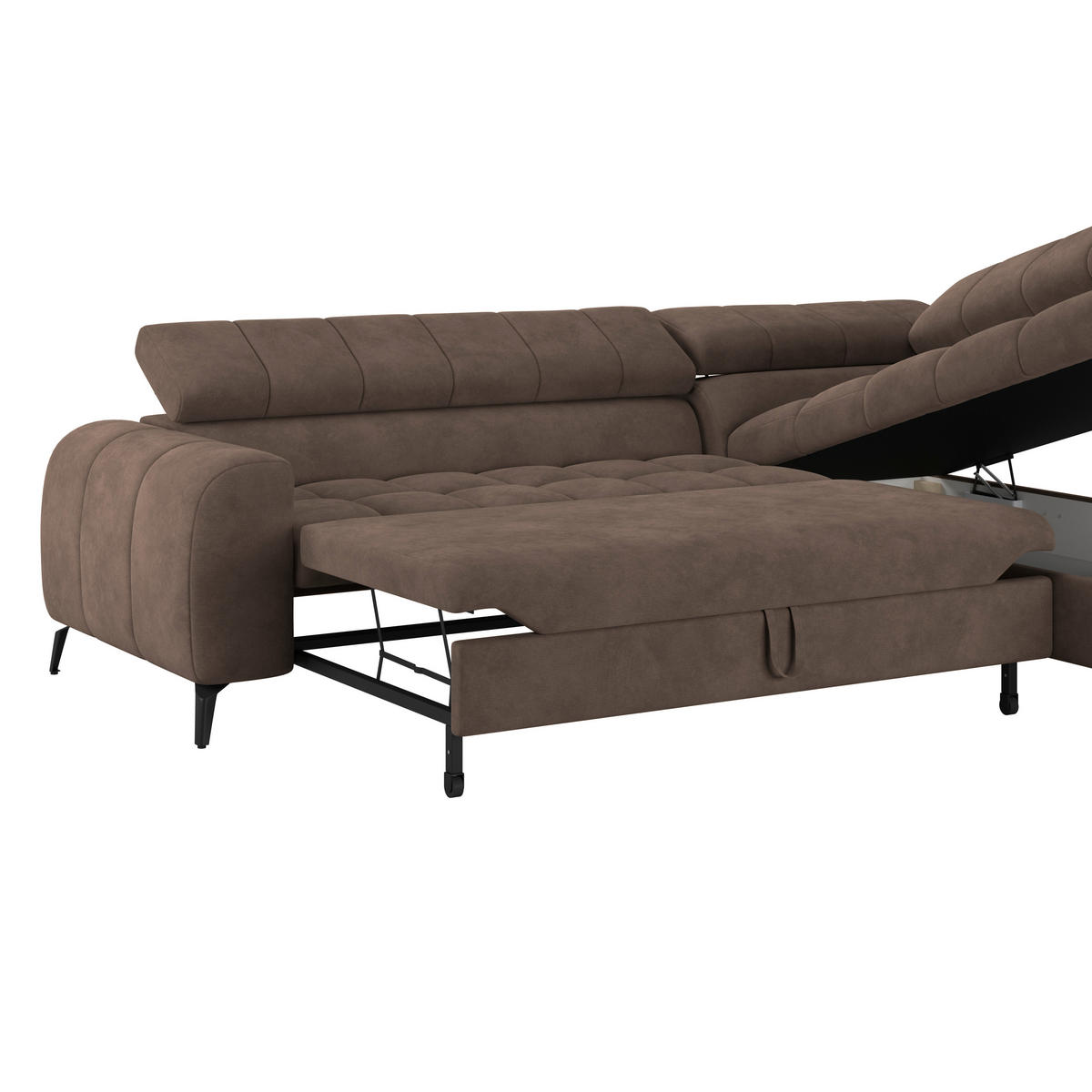 ECKSOFA in Braun  - Schwarz/Braun, Trend, Kunststoff/Textil (261/203cm) - Livetastic