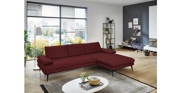 ECKSOFA in Echtleder Rot 310/180 cm - Rot/Schwarz, Design, Leder/Metall (310/180cm) - Dieter Knoll