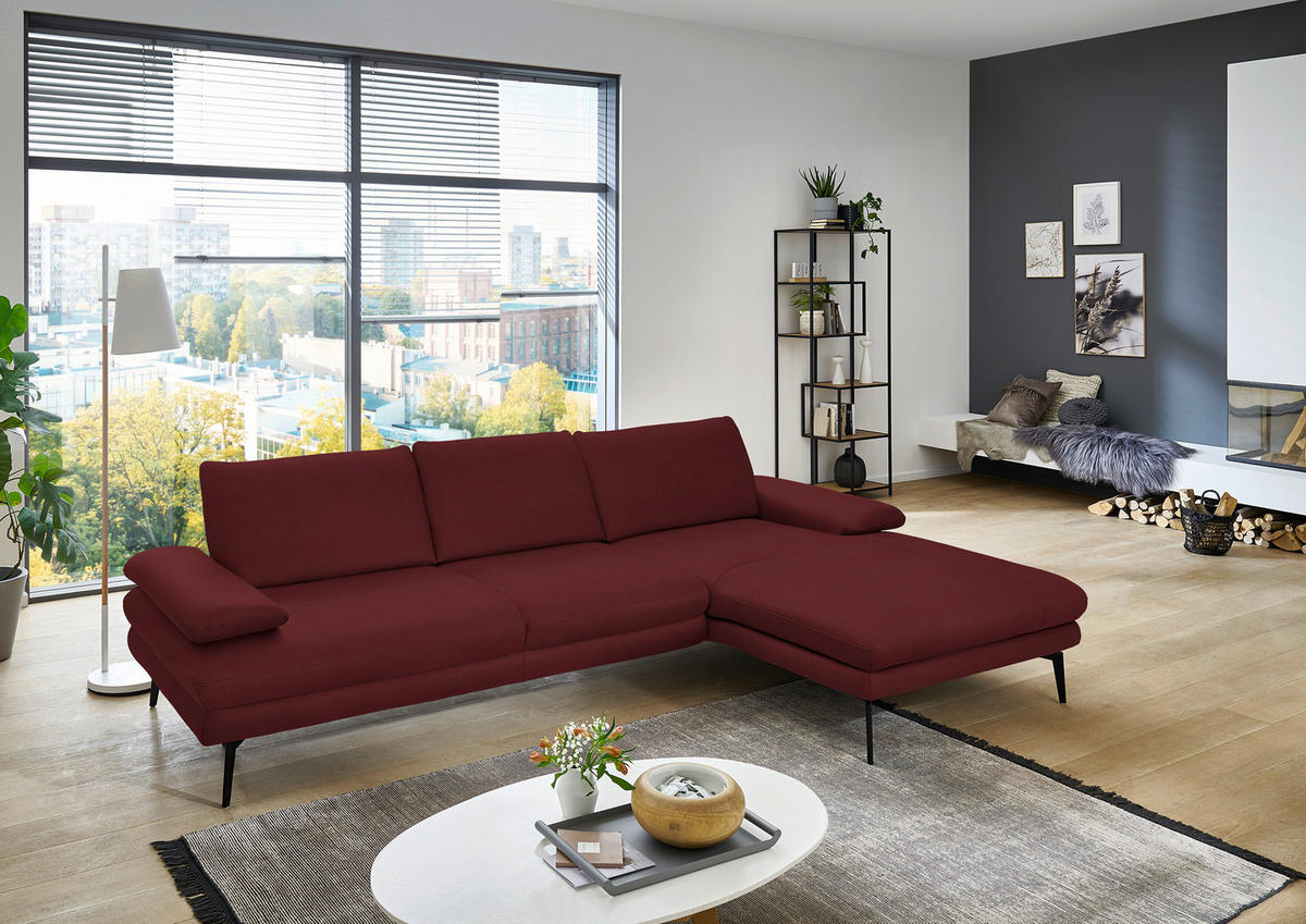 ECKSOFA in Echtleder Rot  - Rot/Schwarz, Design, Leder/Metall (310/180cm) - Dieter Knoll
