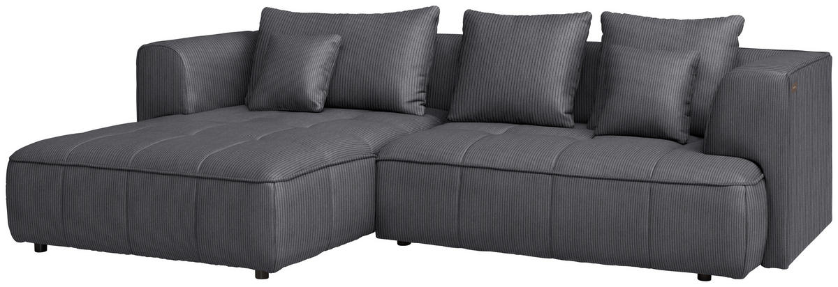 ECKSOFA Feincord Dunkelgrau  - Dunkelgrau/Schwarz, Design, Kunststoff/Textil (188/288cm) - Welnova