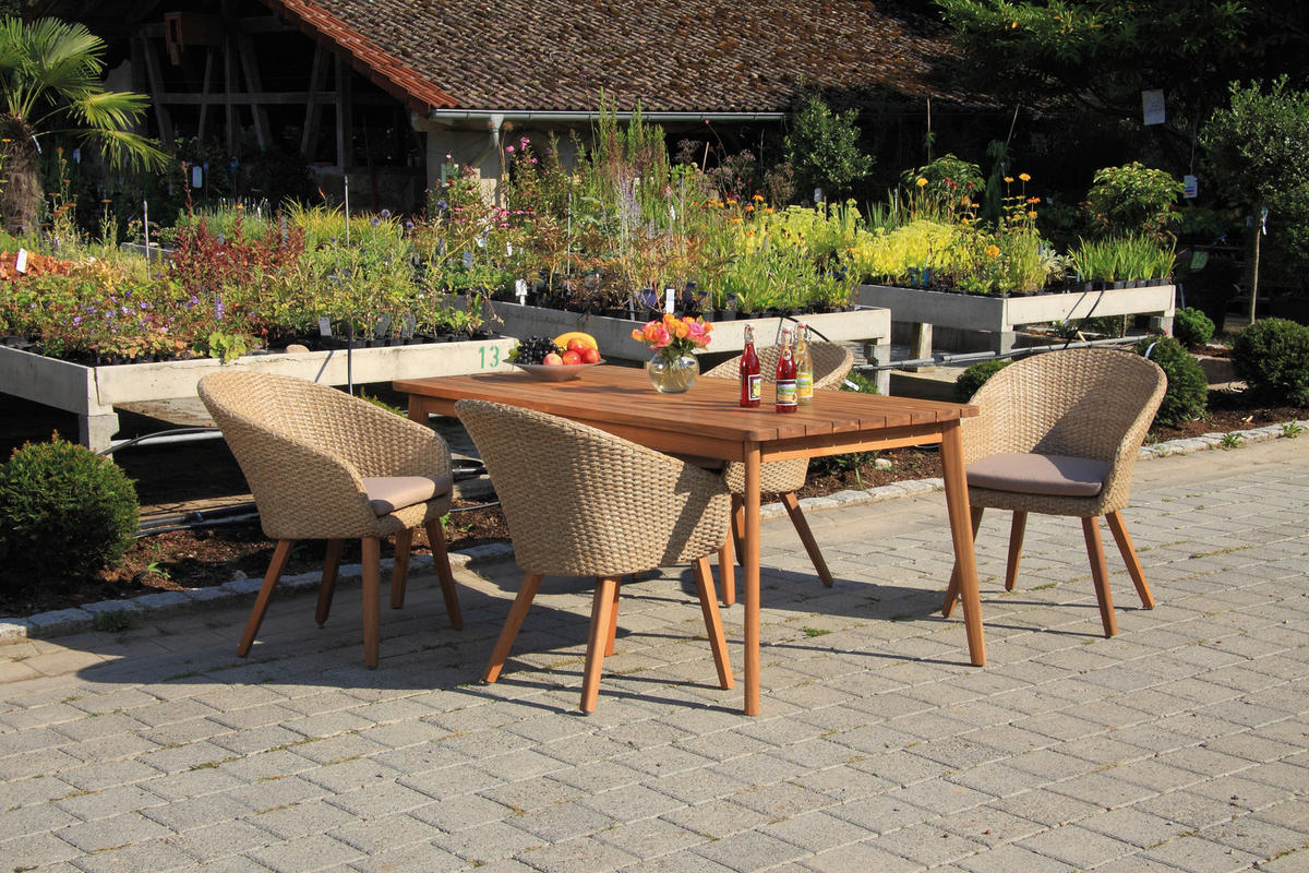 ZAHRADNÍ SESTAVA dřevo, kov, plast, textil - barvy teak/barvy akácie, Basics, kov/dřevo (180/90/76cm) - Gardenson