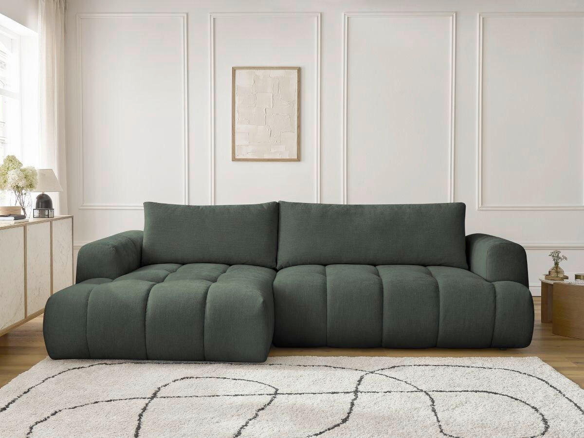 ECKSCHLAFSOFA FUJI Leinenoptik Grün  inkl.  - Schwarz/Grün, MODERN, Kunststoff/Textil (160/292cm)