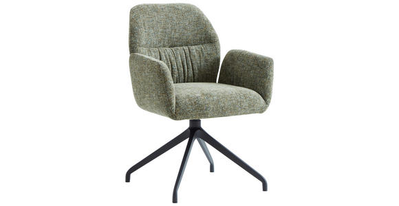 ARMLEHNSTUHL  Sitzfläche 360° drehbar, automatische Rückholfunktion Leinenoptik  - Schwarz/Grün, Design, Textil/Metall (62/89/63cm) - Dieter Knoll