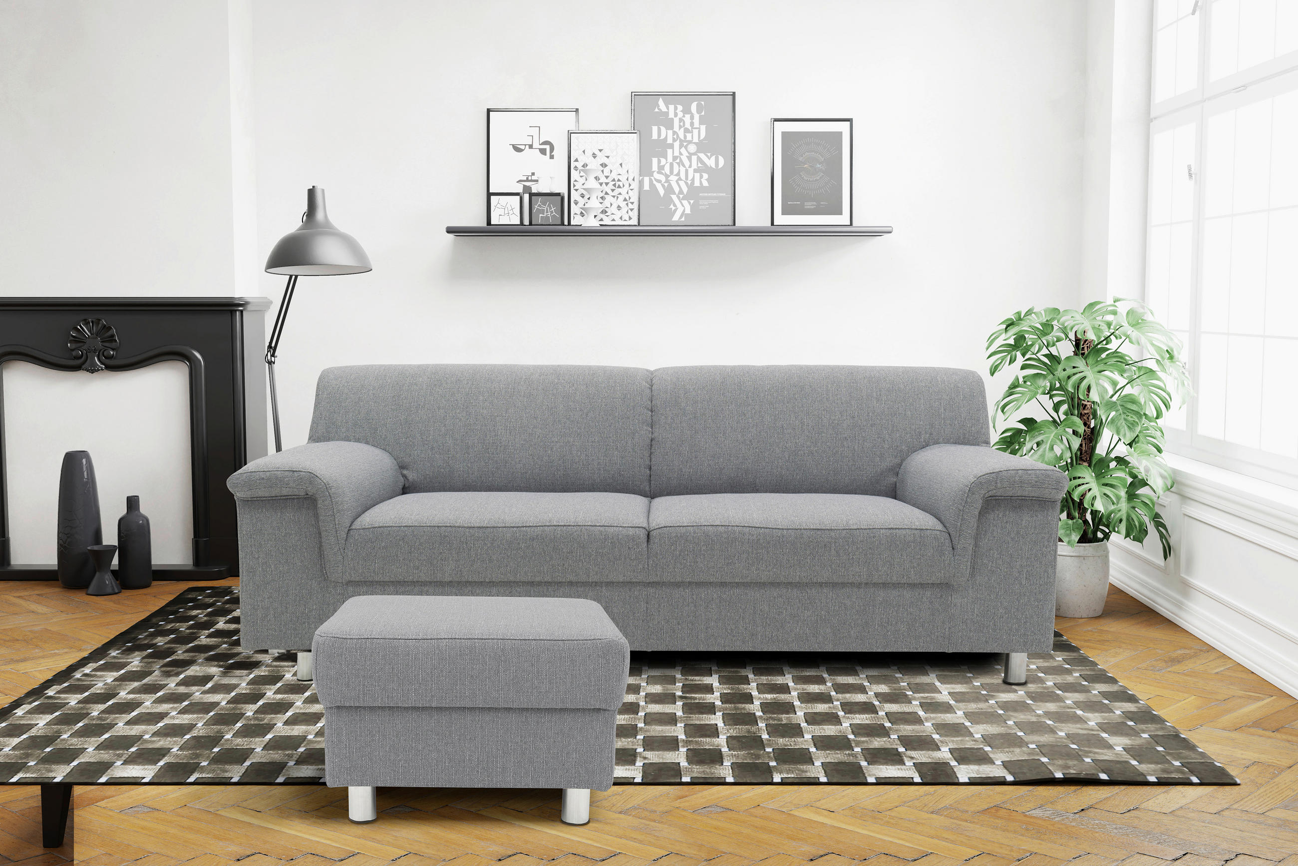 HOCKER Webstoff Silberfarben - Chromfarben/Silberfarben, KONVENTIONELL, Textil/Metall (54/40/54cm) - MID.YOU