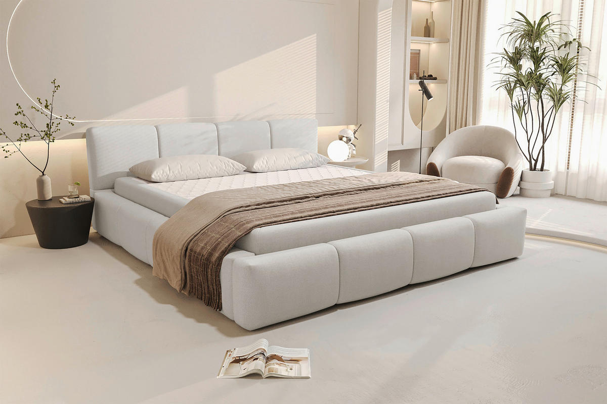 POLSTERBETT 200/200 cm,  in Naturfarben, Lattenrost, Bettkasten,  - Schwarz/Naturfarben, Design, Holz/Textil (200/200cm) - Xora