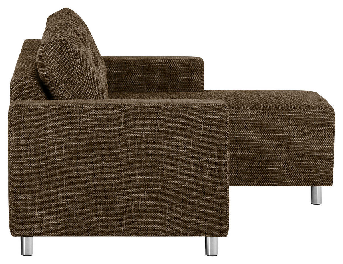ECKSOFA Braun Struktur  - Chromfarben/Braun, Design, Textil/Metall (200/144cm) - MID.YOU