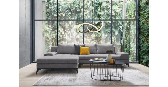 ECKSOFA Grau Webstoff Rückenkissen, Bettkasten, Schlaffunktion, Rücken echt  - Schwarz/Grau, Design, Textil/Metall (212/315cm) - Carryhome