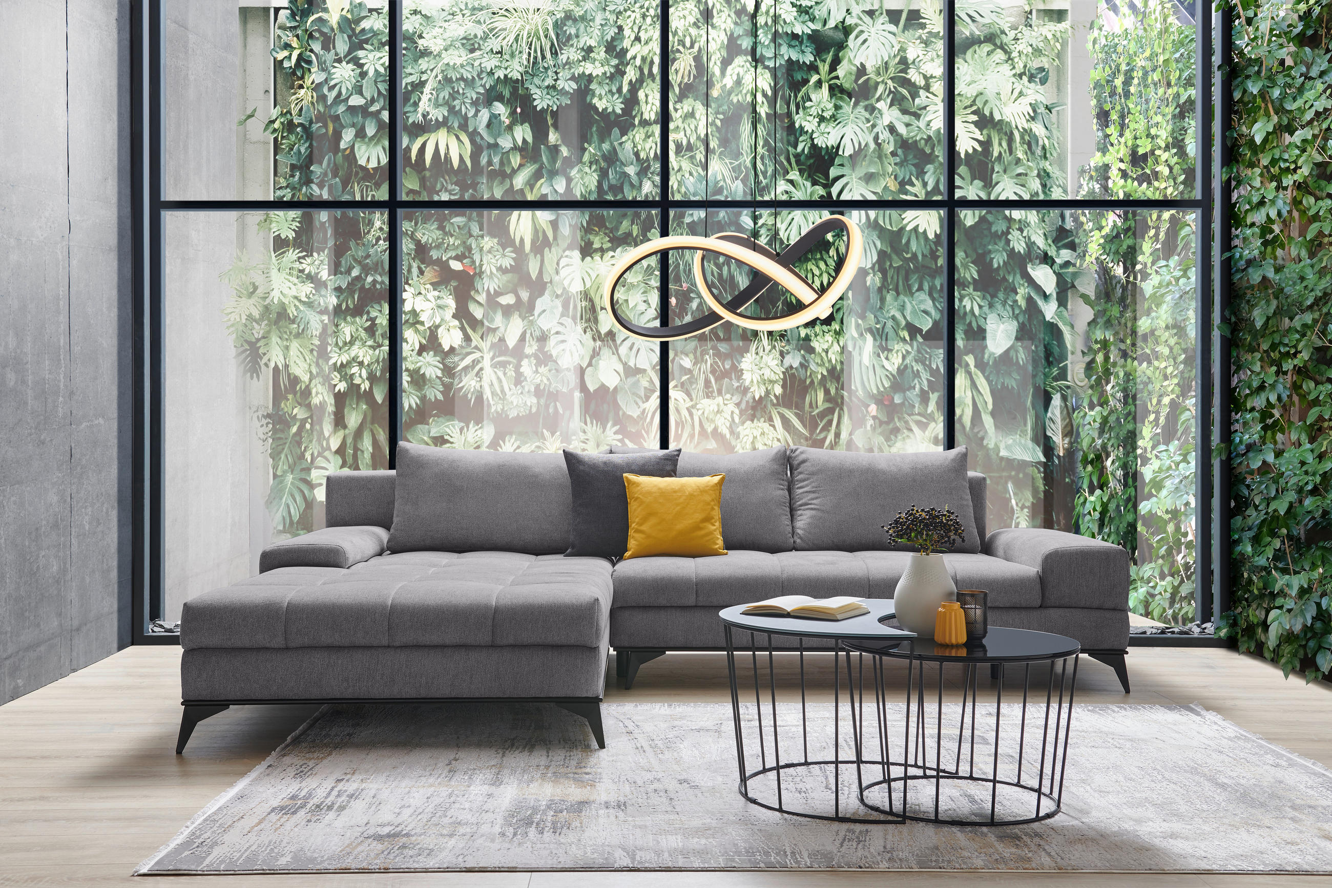 ECKSOFA Grau Webstoff  - Schwarz/Grau, Design, Textil/Metall (212/315cm) - Carryhome