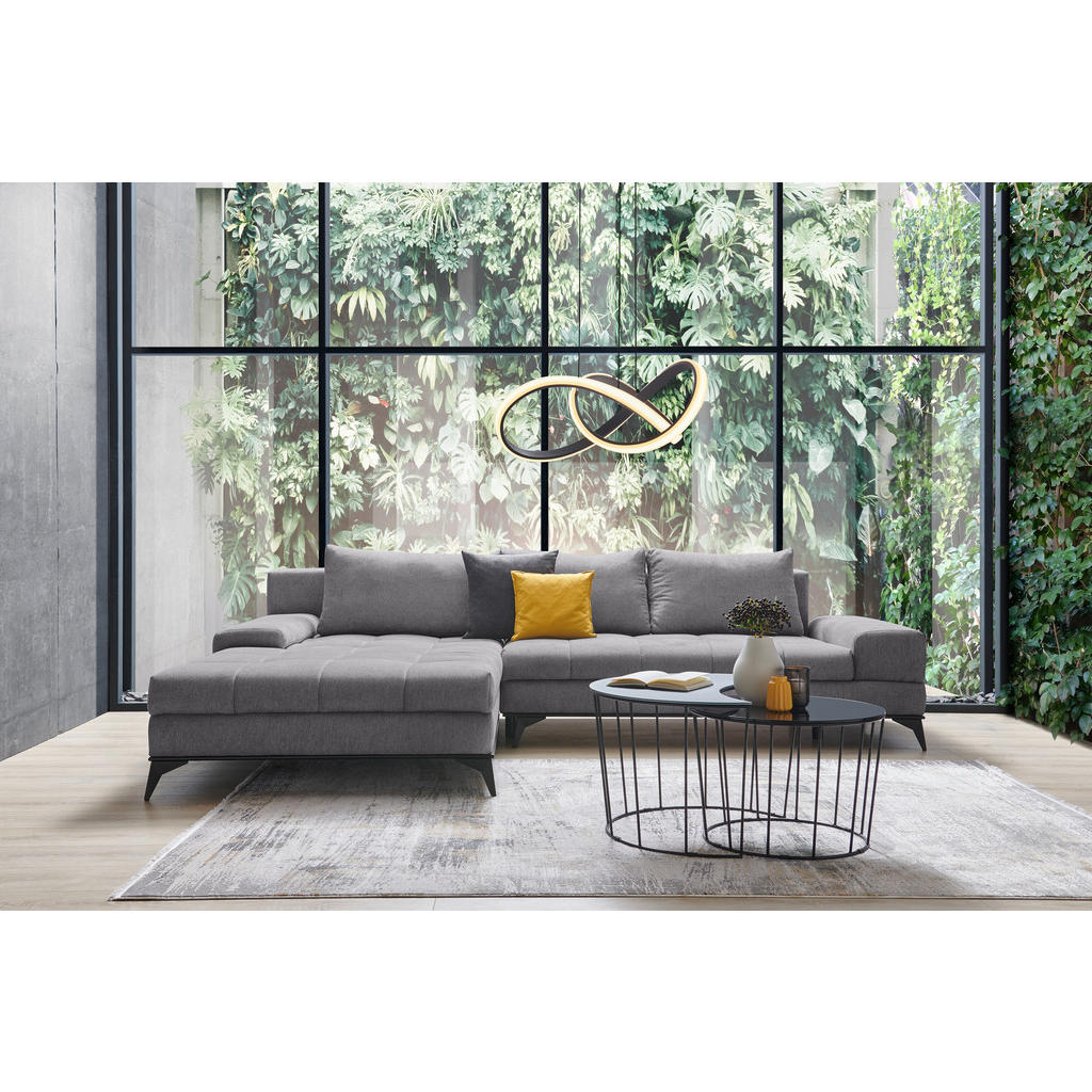 Thumbnail - Carryhome Ecksofa, Grau, Textil, Uni, 4-Sitzer, Füllung: Schaumstoff, Ottomane links, L-Form, 315x212 cm, Made in EU, St...