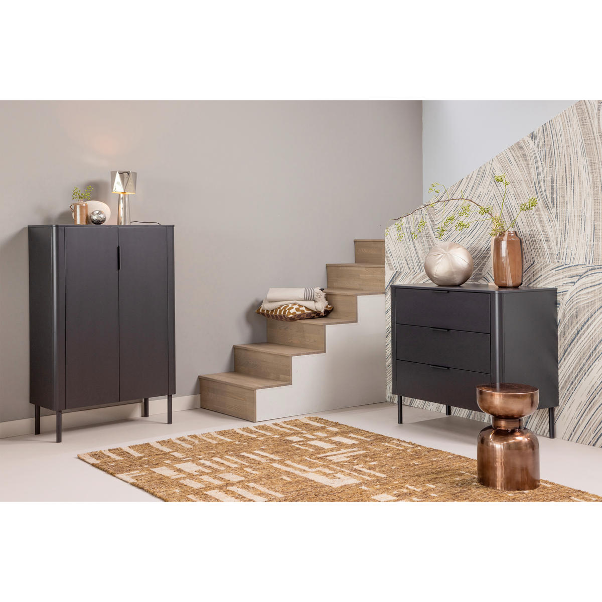 SCHUHSCHRANK Gunnar  in 85/135/39 cm  - Schwarz, Design, Holz/Metall (85/135/39cm) - Livetastic