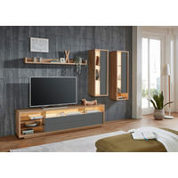 WOHNWAND  in Grau, Eiche Artisan 300/183,6/42 cm  - Eiche Artisan/Grau, Design, Glas/Holzwerkstoff (300/183,6/42cm) - Stylife