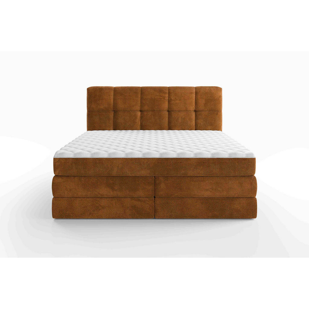 Thumbnail - Esposa Boxspringbett, Orange, Textil, H2 + H3, Höhe ca. 19 cm, 180x200 cm, gepolstertes Kopfteil, Wendematratze mit unte...
