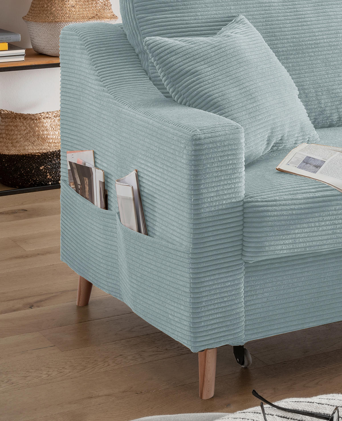 ECKSOFA in Cord Hellblau  - Naturfarben/Hellblau, Design, Holz/Textil (228/150cm) - P & B