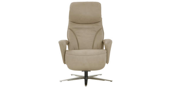 RELAXSESSEL Echtleder Relaxfunktion, Kopfteilverstellung, Nackenkissen    - Edelstahlfarben/Beige, Design, Leder/Metall (75/112/88cm) - Dieter Knoll