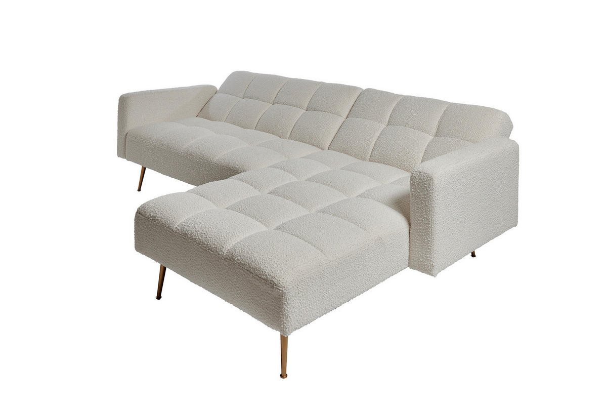 ECKSCHLAFSOFA CHILLAX POSH CORNER EU Elfenbein Bouclé  - Elfenbein/Goldfarben, MODERN, Holz/Textil (244/150cm) - Livetastic
