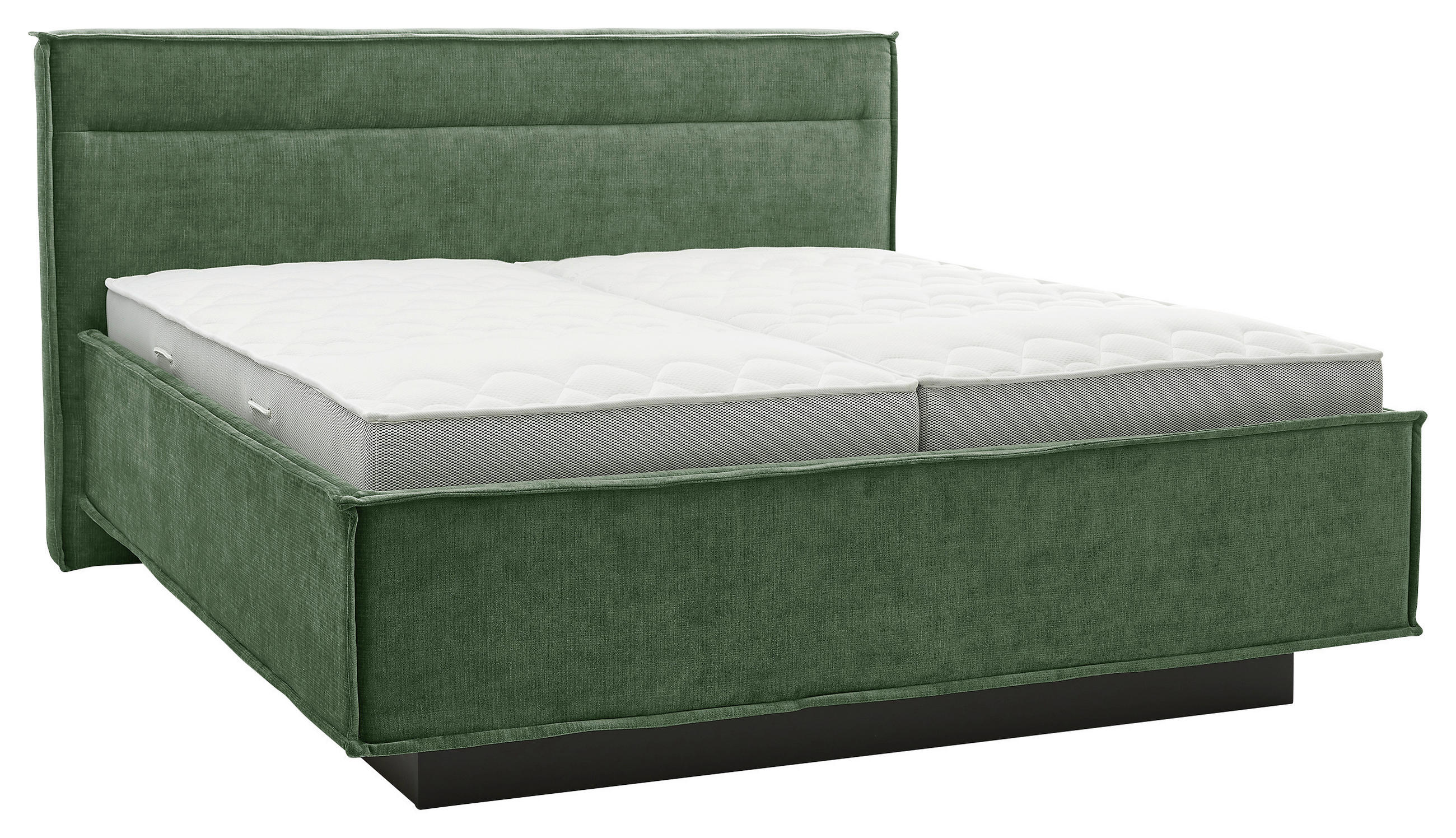 POLSTERBETT 180/200 cm,  in Dunkelgrün, gepolstertes Kopfteil, Bettkasten, Lattenroste, Matratzen, H2 + H3 = mittel + fest  - Dunkelgrün/Weiß, Design, Textil (180/200cm) - Musterring