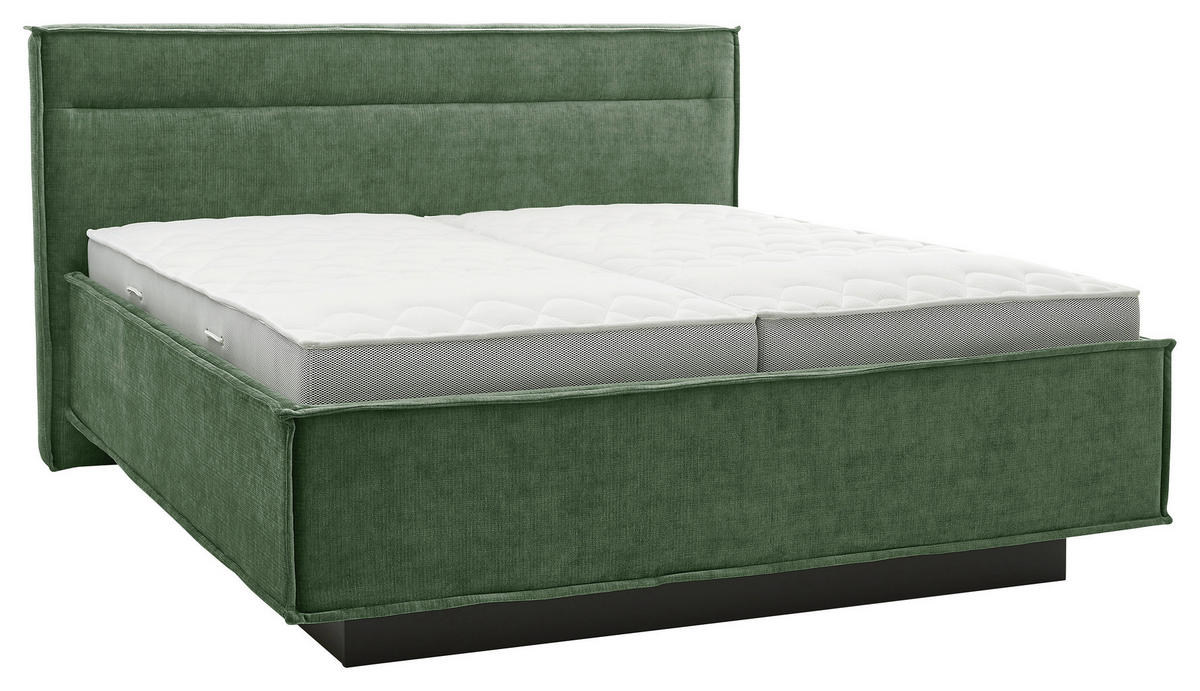 POLSTERBETT 180/200 cm,  in Dunkelgrün, gepolstertes Kopfteil, Bettkasten, Lattenroste, Matratzen, H2 + H3 = mittel + fest  - Dunkelgrün/Weiß, Design, Textil (180/200cm) - Musterring