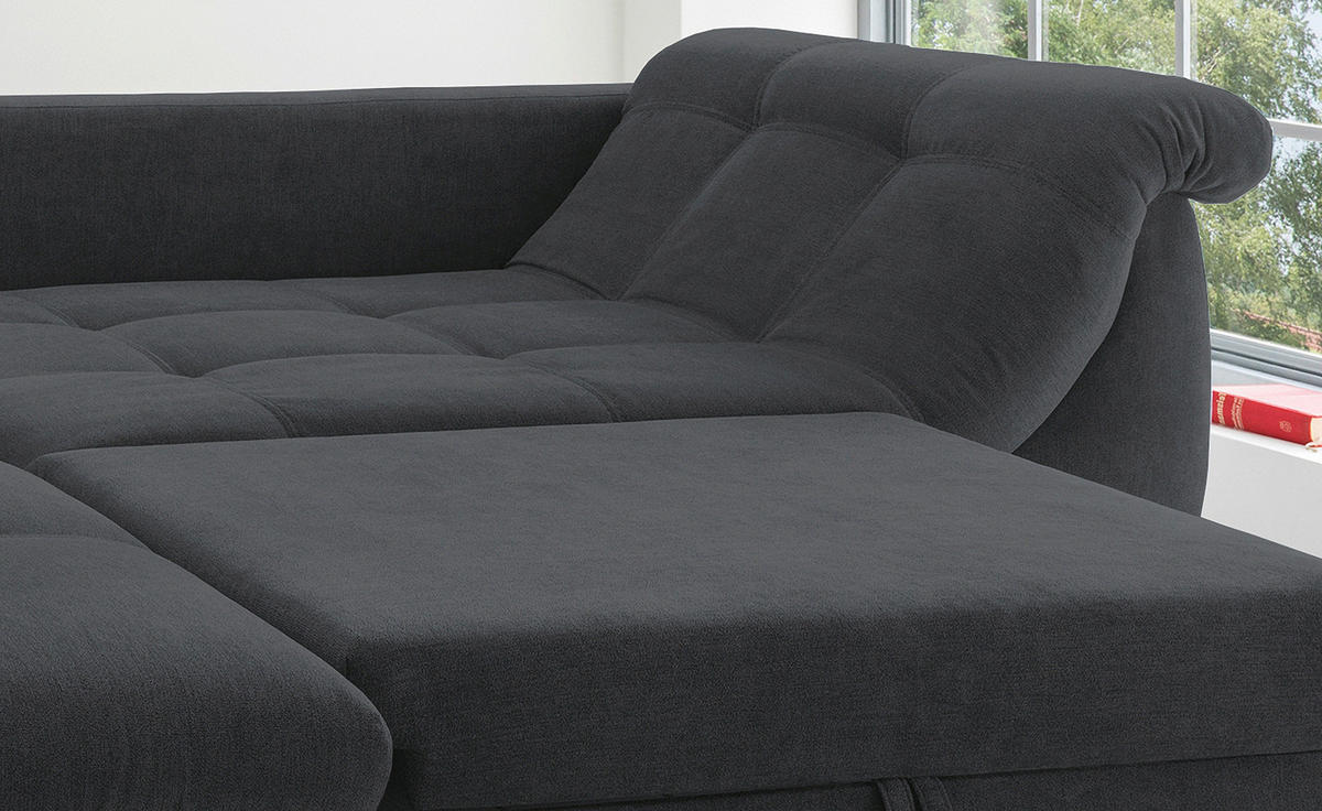 HÖRNSOFFA i mikrofiber svart  - mörkgrå/kromfärg, Design, textil/plast (190/250cm) - Livetastic