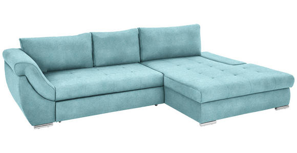 ECKSOFA Türkis Flachgewebe  - Türkis/Silberfarben, Design, Textil/Metall (306/174cm) - Carryhome