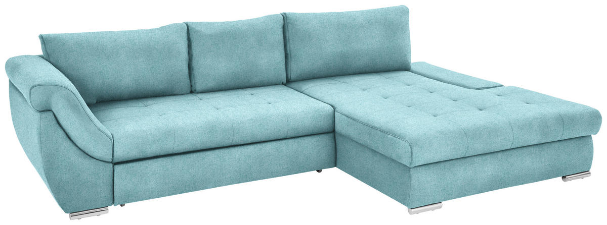 ECKSOFA in Flachgewebe Türkis  - Türkis/Silberfarben, Design, Textil/Metall (306/174cm) - MID.YOU