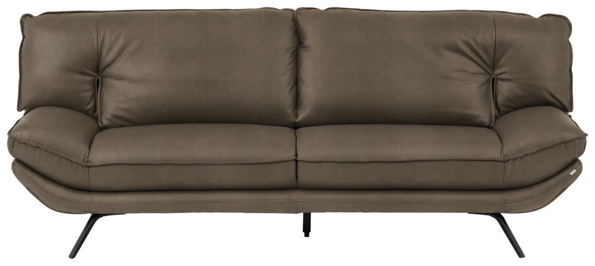 3-SITZER-SOFA Echtleder Graubraun  - Graubraun/Schwarz, Design, Leder/Metall (226/95/95cm) - Celina