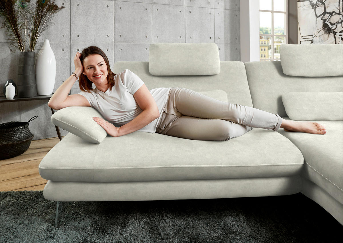 ECKSOFA in Velours Ecru  - Ecru/Schwarz, Design, Textil/Metall (284/184cm) - Dieter Knoll