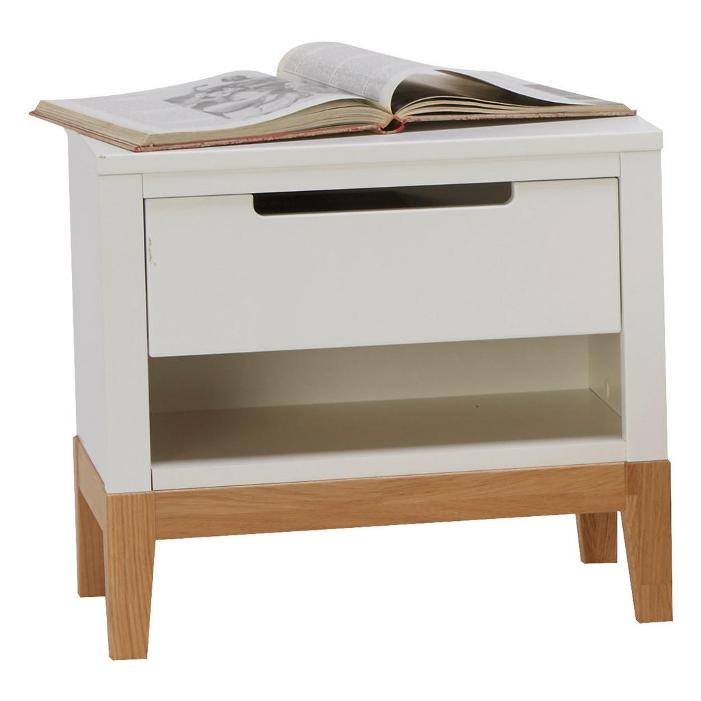 Thumbnail - Stylife Nachtschrank, Weiß, Eiche, Holz, Holzwerkstoff, Eiche, massiv, 1 Schubladen, 50x45x31 cm, Soft-Close-System, Sch...