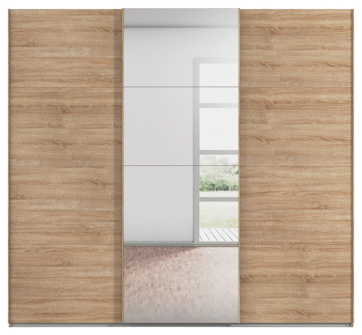 SCHWEBETÜRENSCHRANK 242/223/68 cm 3-türig Sonoma Eiche  - Sonoma Eiche, Design, Glas/Holzwerkstoff (242/223/68cm) - Novel