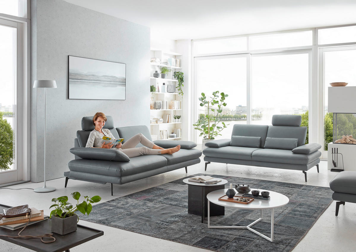 2,5 ÜLÉSES KANAPÉ bőr szürke  - fekete/szürke, Design, bőr/fém (196/86/104cm) - Dieter Knoll